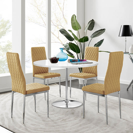 Jumbo Pod White High Gloss Dining Table & 4 Studio Velvet Chairs
