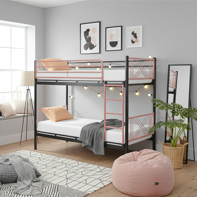 Ranza - Standard Black & Pink Metal Bunk Bed Frame