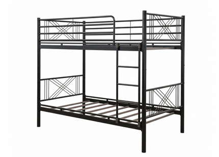 Black metal bunk bed on a white background