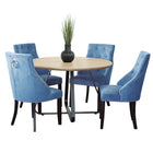 Santorini - Modern Brown Wood Effect Round Dining Table & 4 Hilton Blue Dining Chairs