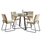 Santorini - Modern Brown Wood Effect Round Dining Table & Halle Beige Fabric Dining Chairs