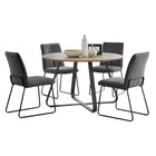 Santorini - Modern Brown Wood Effect Round Dining Table & Halle Grey Fabric Dining Chairs