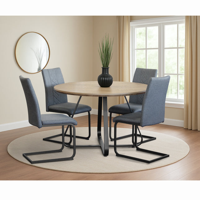 Santorini - Modern Brown Wood Effect Round Dining Table & 4 Hugo Grey Dining Chairs