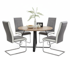 Santorini - Modern Brown Wood Effect Round Dining Table & 4 Grey Finbar Dining Chairs