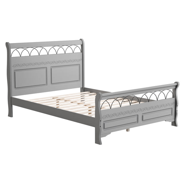 Saturn - Sleigh Style Double Grey Bed Frame (4ft6)