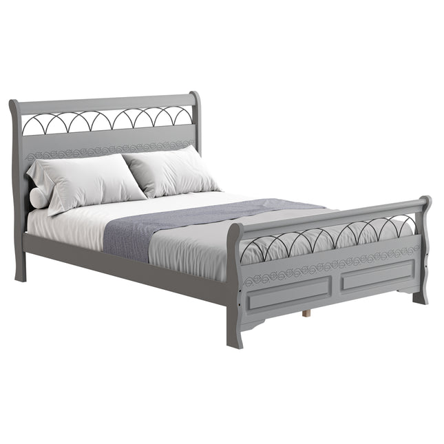 Saturn - Sleigh Style Double Grey Frame Bed & Mattress (4ft6)