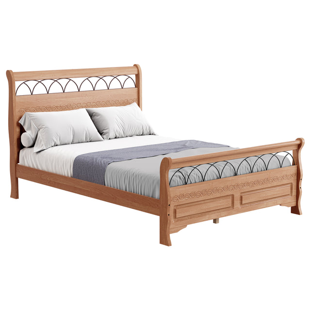 Saturn - Sleigh Style Double Oak Frame Bed & Mattress (4ft6)