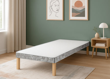 HL - Crushed Velvet Single Divan Base with Wooden Legs ( 3ft )