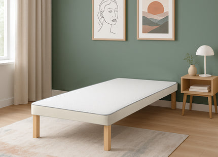 HL - Cream Plush Velvet Single Divan Base with Wooden Legs ( 3ft )