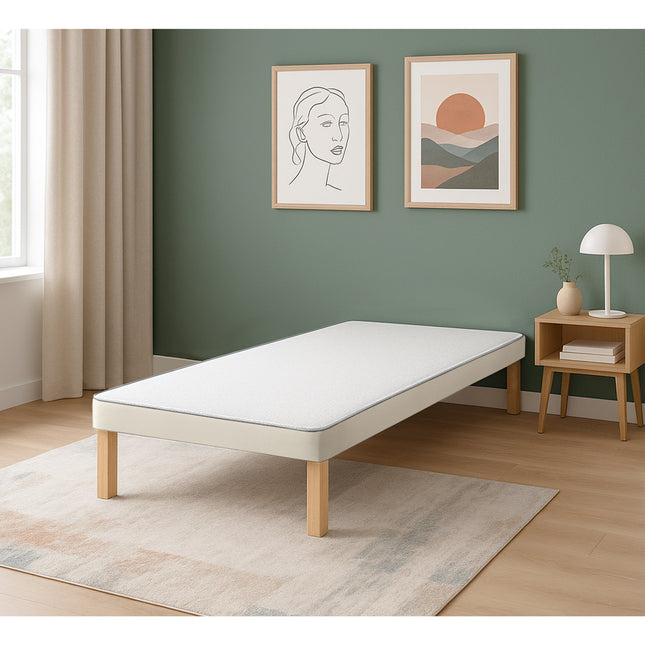 HL - Cream Plush Velvet Single Divan Base with Wooden Legs ( 3ft )