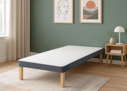 HL - Charcoal Plush Velvet Single Divan Base with Wooden Legs ( 3ft )