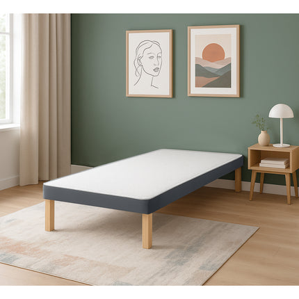 HL - Charcoal Plush Velvet Single Divan Base with Wooden Legs ( 3ft )