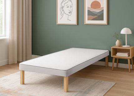 HL - Light Grey Plush Velvet Single Divan Base with Wooden Legs ( 3ft )