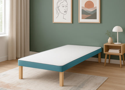 HL - Midnight Blue Plush Velvet Single Divan Base with Wooden Legs ( 3ft )