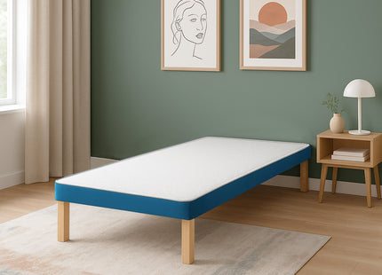 HL - Parliament Blue Plush Velvet Single Divan Base with Wooden Legs ( 3ft )