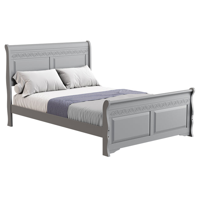 Star - Sleigh Style Double Grey Frame Bed & Mattress (4ft6)