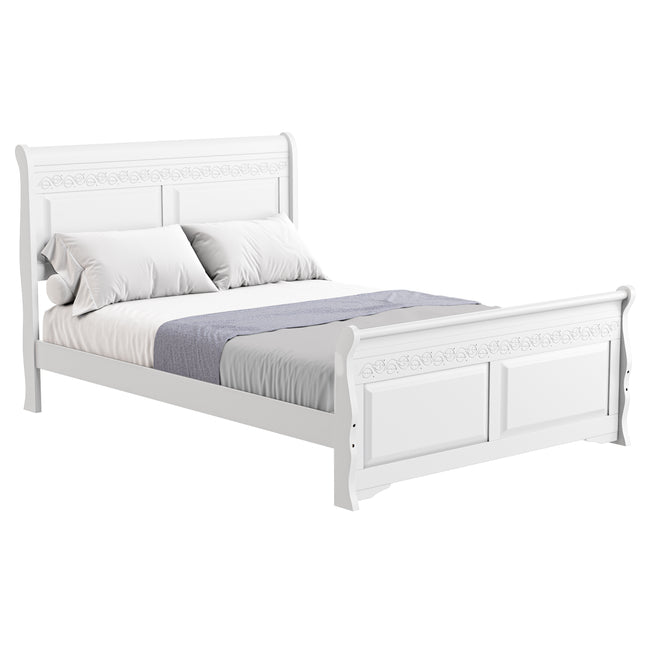 Star - Sleigh Style Double White Frame Bed & Mattress (4ft6)