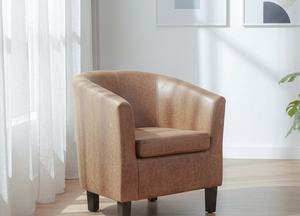 Tub Chair - Brown Faux Leather