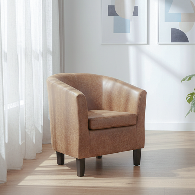 Tub Chair - Brown Faux Leather