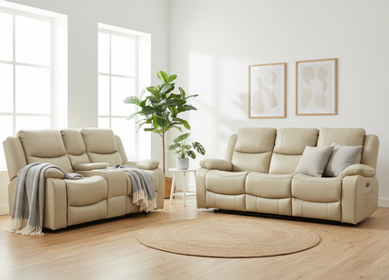 Voltrix - 3+2 Beige Electric Recliner Suite with Drinks Tray