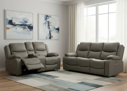 Voltrix - 3+2 Grey Electric Recliner Suite with Drinks Tray