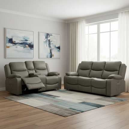 Voltrix - 3+2 Grey Electric Recliner Suite with Drinks Tray