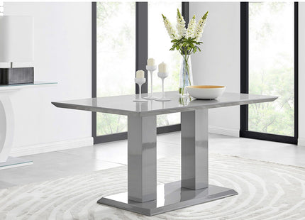 Atlanta - Grey Modern High Gloss Dining Table & Halle Beige Fabric Dining Chairs