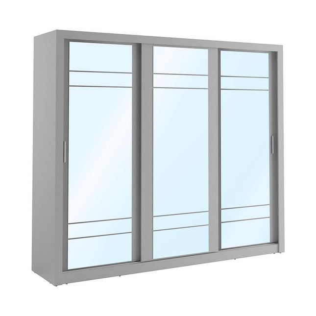 Boston 3 Door Mirrored Sliding Wardrobe | Grey