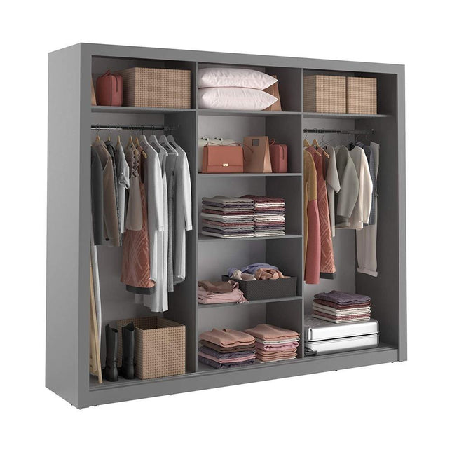 Boston 3 Door Mirrored Sliding Wardrobe | Grey