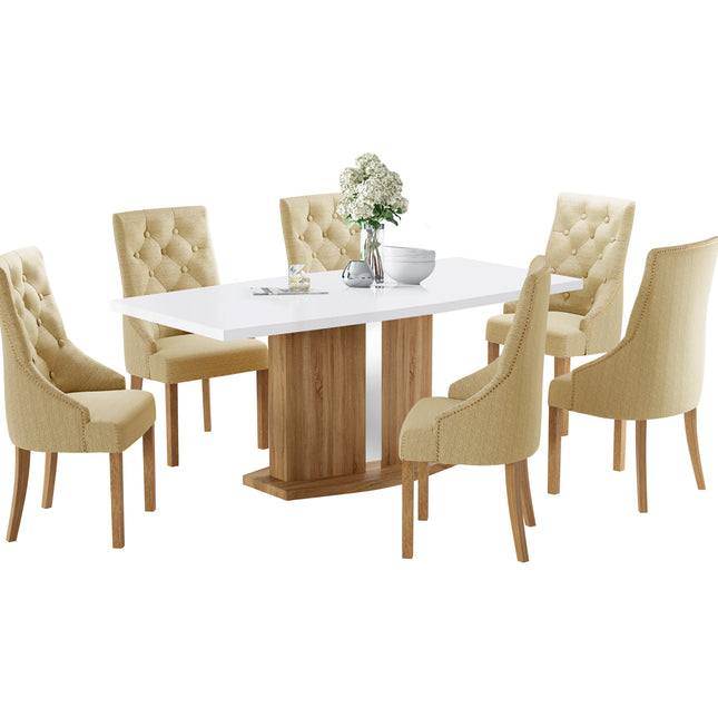 Detroit High Gloss White Top Sonoma Table & Paris Dining Chairs