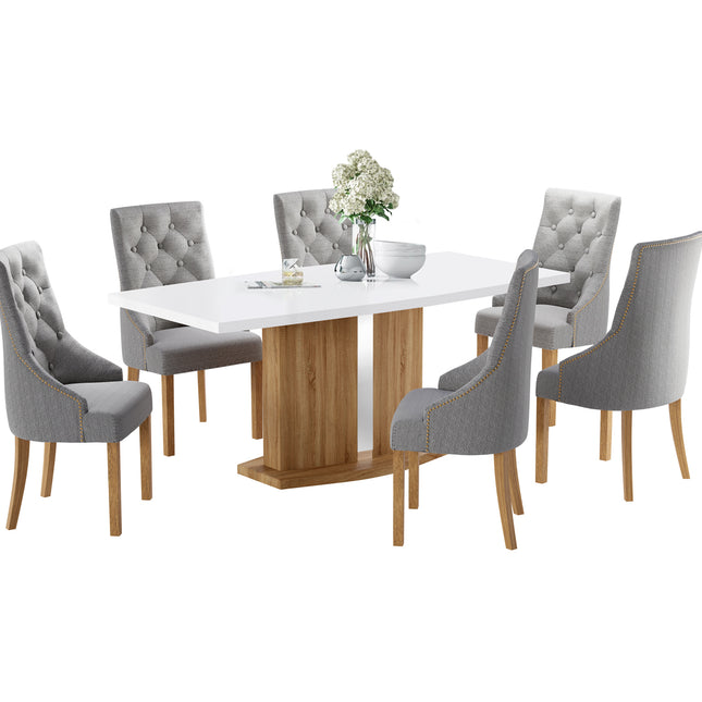 Detroit High Gloss White Top Sonoma Table & Paris Dining Chairs