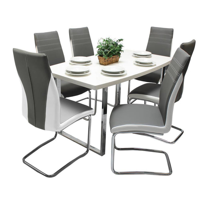 Dunloe White Table & Grey Colombia Chairs