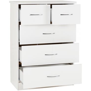 Nevada 5 Drawer Chest White 2 over 3