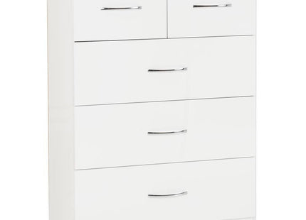Nevada 5 Drawer Chest White 2 over 3