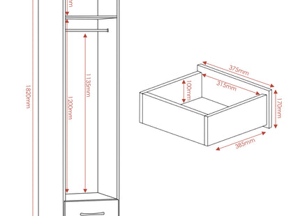 Nevada 1 Door Wardrobe Grey