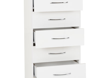 Nevada 5 Drawer Narrow Chest White