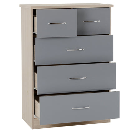 Nevada 5 Drawer Chest Grey 2 over 3