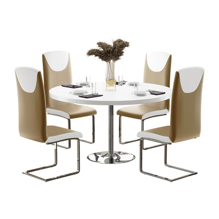 Jumbo Chrome Pod White High Gloss Table & 4 Oregon Chairs