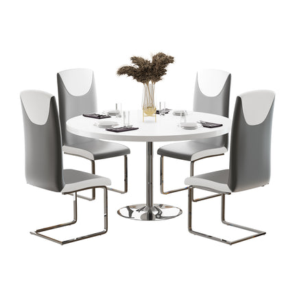 Jumbo Chrome Pod White High Gloss Table & 4 Oregon Chairs