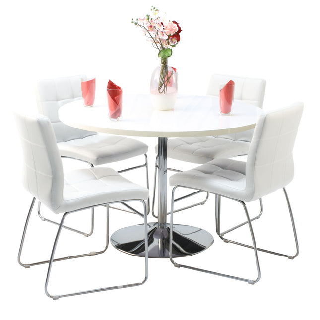 Jumbo Chrome Pod White Table & 4 Sled Chairs