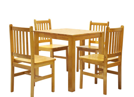 Valley square natural wooden dining table with 4 Jaya natural dining chairs