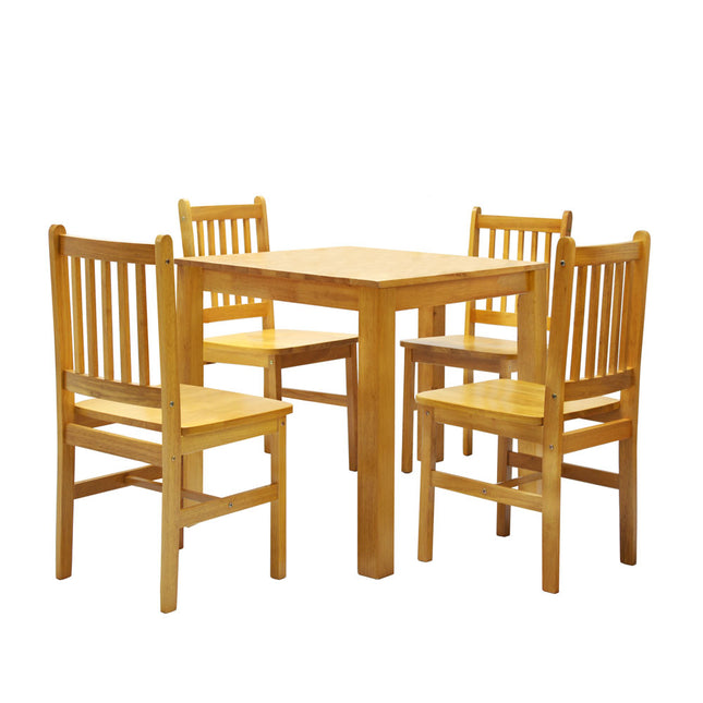 Valley square natural wooden dining table with 4 Jaya natural dining chairs