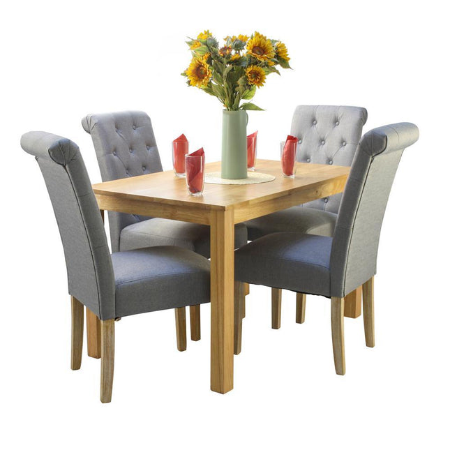 Valley natural wooden dining table and 4 Venice grey dining chairs