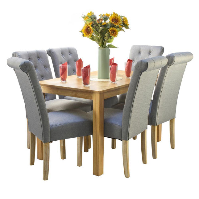 Valley natural wooden dining table and 6 grey Venice Chairs