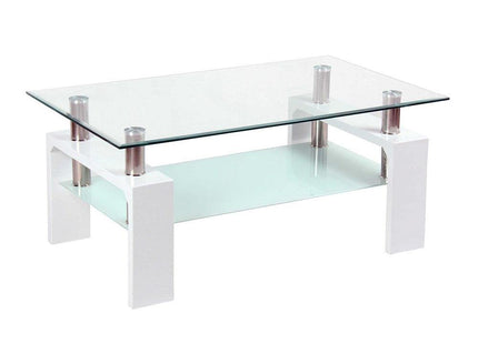 Glass Top Coffee Table with chrome elements and white base