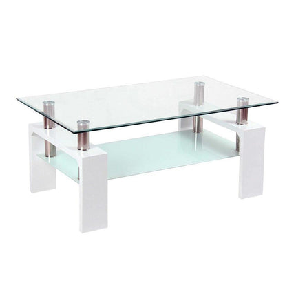 Glass Top Coffee Table with chrome elements and white base